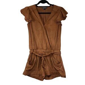Rampage Romper Sz M Medium Brown Elastic Waist Surplice Top Belt Vintage 90s NEW